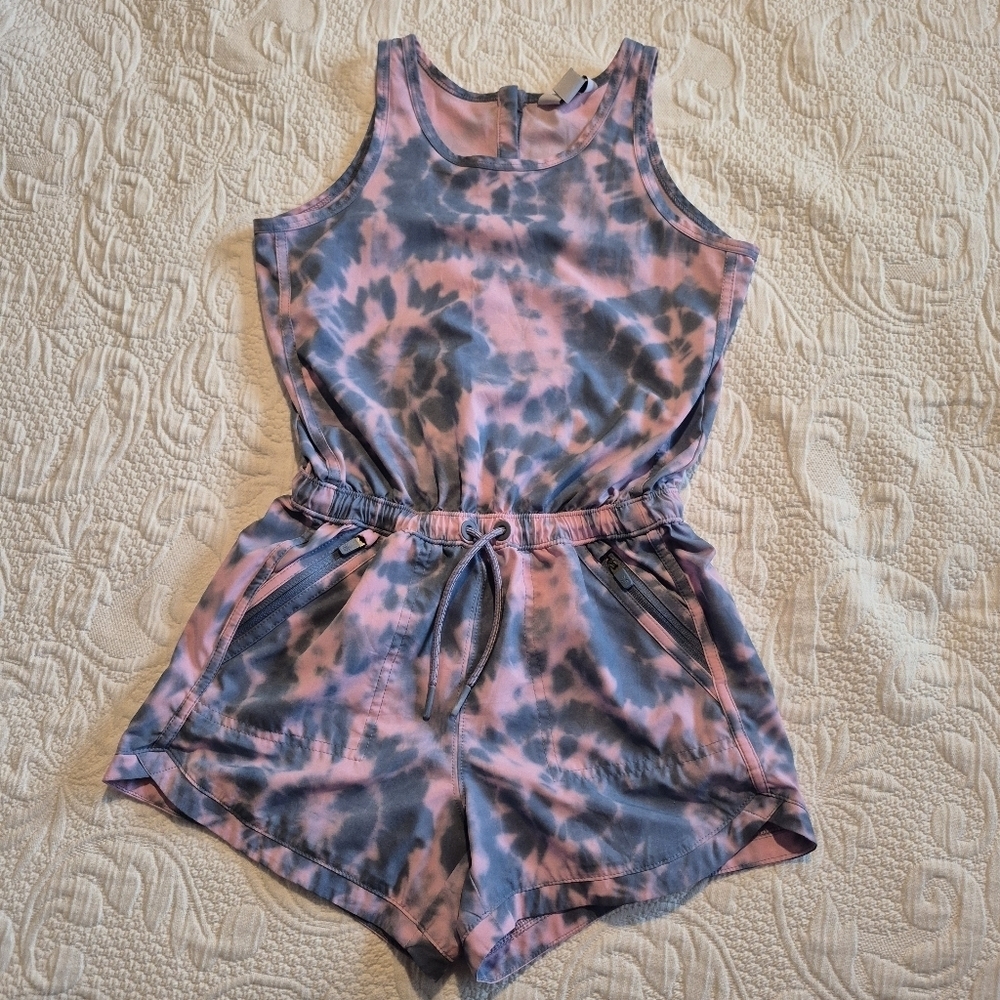 Athleta Girl size Medium or 8/10 tank romper, pink and gray tye dye effect